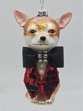 Mark Roberts Formal Glam Chihuahua Glass Christmas Tree Ornament